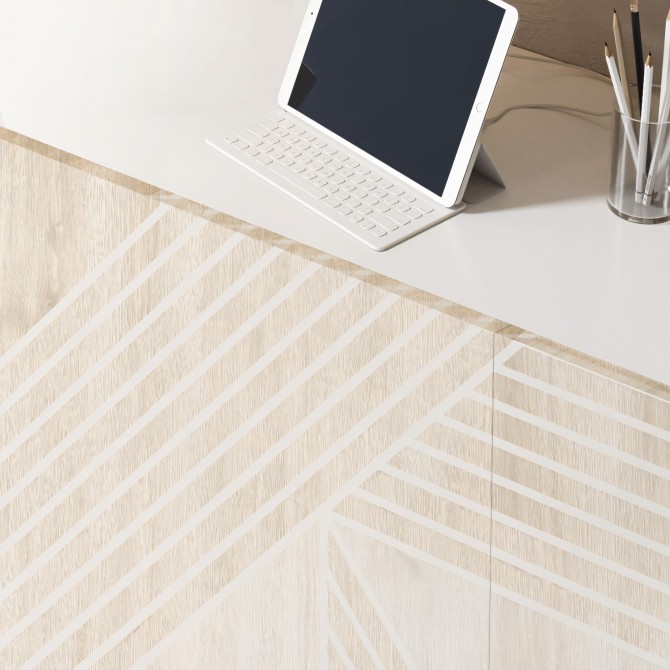 White GeometricWood Washable Adhesive vynil for Furniture and Walls