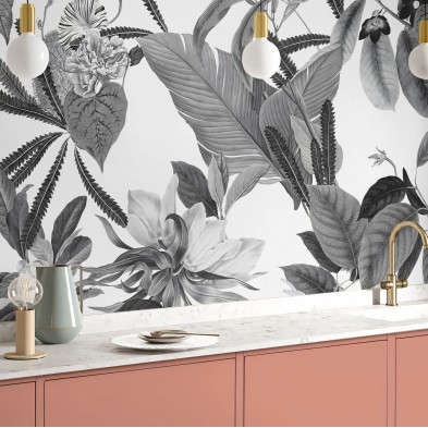 Flores de Terciopelo blanco y negro - Vinilo autoadhesivo opaco lavable para muebles y paredes