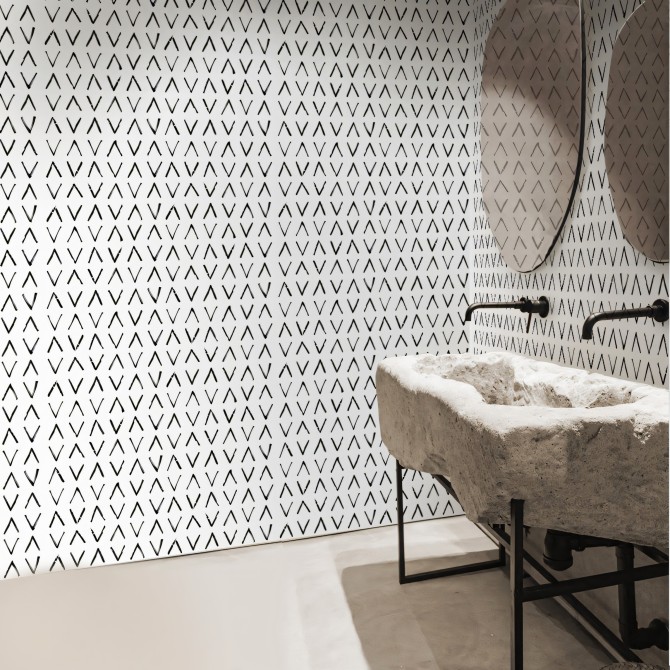 Mudcloth Africano mini. Vinilo lavable texturizado, tintas ecologicas, resistente al agua, antibacterias para paredes de baños.