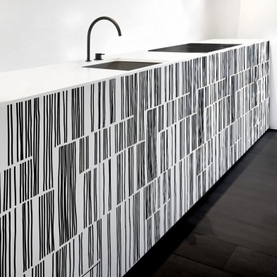 Superposicion. Vinilo lavable texturizado, tintas ecologicas, resistente al agua, antibacterias para muebles de cocina. Lokoloko