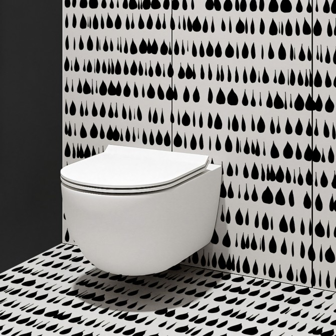 Drops. Washable, texture vinyl, eco-friendly inks, water resistant, antibacterial for bathroom wall tiles. Lokoloko