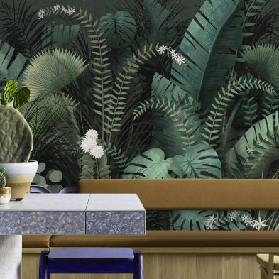Powerful Tropical - Eco-friendly self-adhesive wallpaper mural for living-room hall walls - Leaves green plants - Lokoloko