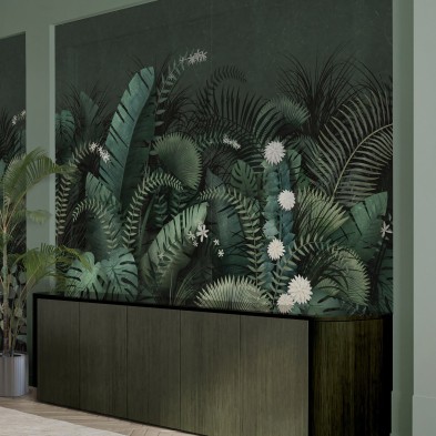 Powerful Tropical - Eco-friendly self-adhesive wallpaper mural for living-room hall - Leaves green garden plants - Lokoloko