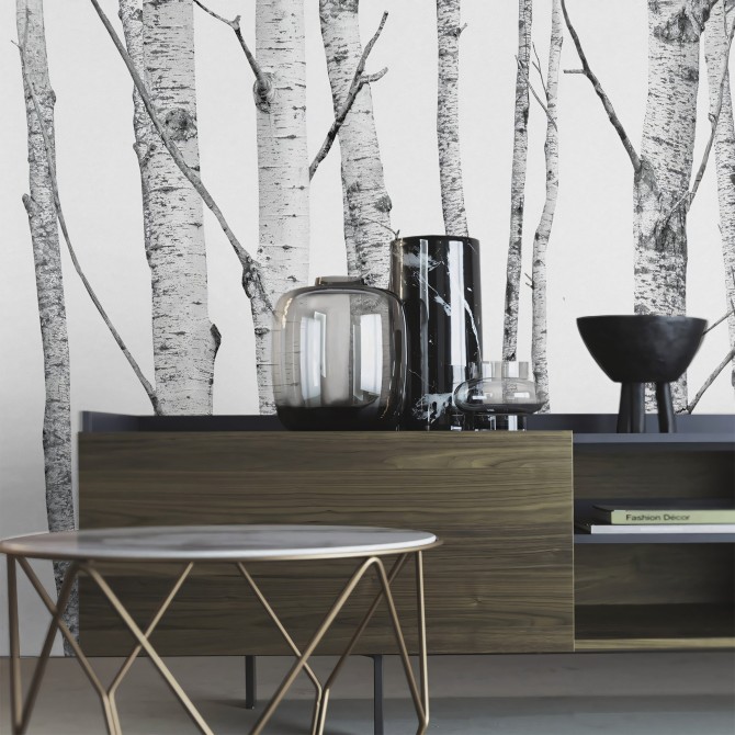 The Forest - Eco-friendly self-adhesive wallpaper mural for living-room walls - Trees, grey color - Lokoloko