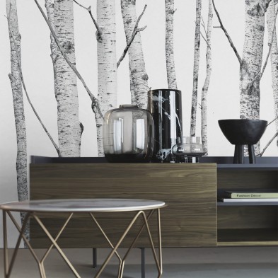 El Bosque - Papel pintado pared ecológico autoadhesivo para superficies de salón tv recibidor - Árboles, grises - Lokoloko
