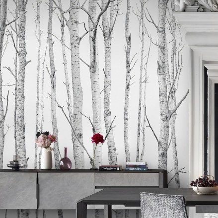 The Forest - Eco-friendly self-adhesive wallpaper mural for living-room dining room walls - Trees, grey color - Lokoloko