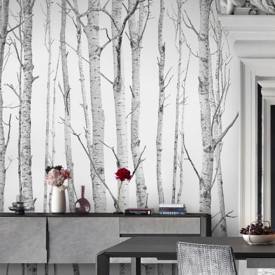 El Bosque - Papel pintado pared ecológico autoadhesivo para paredes sala estar saló recibidor - Árboles, grises - Lokoloko