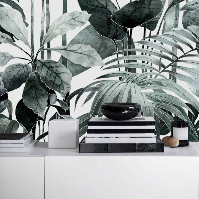 Tropicalia - Papel pintado pared ecológico autoadhesivo mural sala estar salón recibidor - Lokoloko