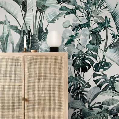 Tropicalia - Papel pintado pared ecológico autoadhesivo mural paredes dormitorios  - plantas hojas monsteras - Lokoloko