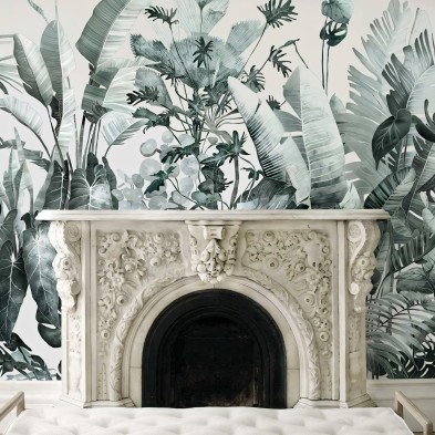 Tropicalia - Papel pintado pared ecológico autoadhesivo mural para paredes salón recibidor - plantas hojas jardín - Lokoloko