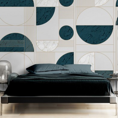 Milán - Papel pintado pared ecológico autoadhesivo para paredes dormitorios - líneas azulejos mármol geometría - Lokoloko
