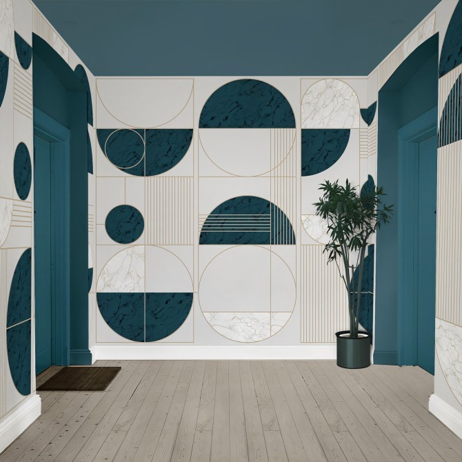 Milan - Eco-friendly self-adhesive wallpaper mural for main hall - Marble lines tiles - Lokoloko