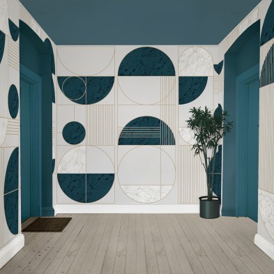 Milán - Papel pintado pared ecológico autoadhesivo salones recibidor entrada - líneas azulejos mármol geometría - Lokoloko