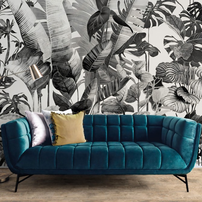 Tropicalia Black & White - Self-adhesive Eco-friendly PVC-free wallpaper.