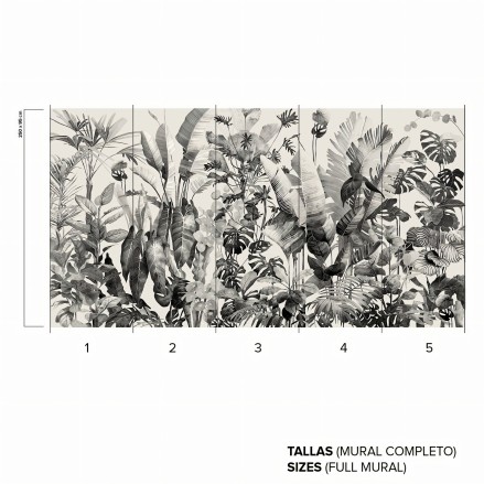Tropicalia Blanco y Negro - Papel de pared autoadhesivo ecológico sin PVC