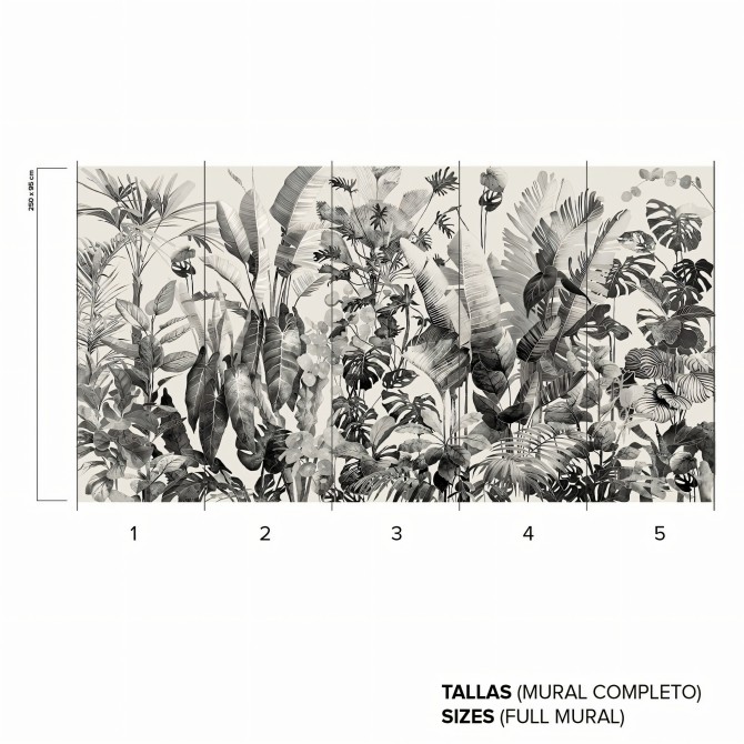 Tropicalia Blanco y Negro - Papel de pared autoadhesivo ecológico sin PVC