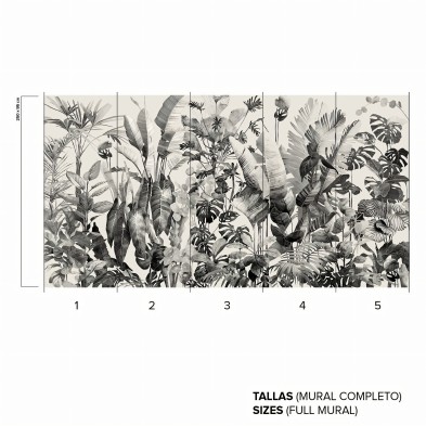 Tropicalia Blanco y Negro - Papel de pared autoadhesivo ecológico sin PVC
