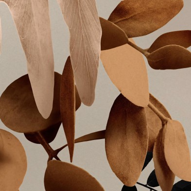 Glam - Papel pintado pared ecológico autoadhesivo para dormitorios salón recibidor - Hojas tierra crema - Lokoloko.