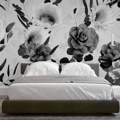 Daila Blanco y Negro - Papel pintado pared ecológico autoadhesivo para paredes dormitorios cabecero cama - Lokoloko