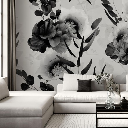 Daila Blanco y Negro - Papel pintado pared ecológico autoadhesivo para superficies lisas salón recibidor - Lokoloko