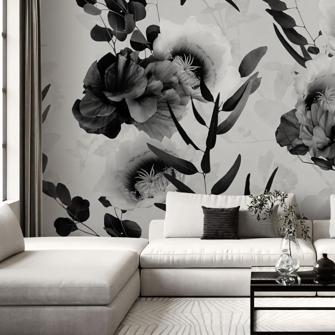 Daila Blanco y Negro - Papel pintado pared ecológico autoadhesivo para superficies lisas salón recibidor - Lokoloko