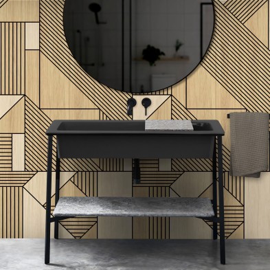 Bergen Geometric Wood. Washable self-adhesive eco inks Vinyl for tiles walls, shower and bath for bathroom. Lokoloko