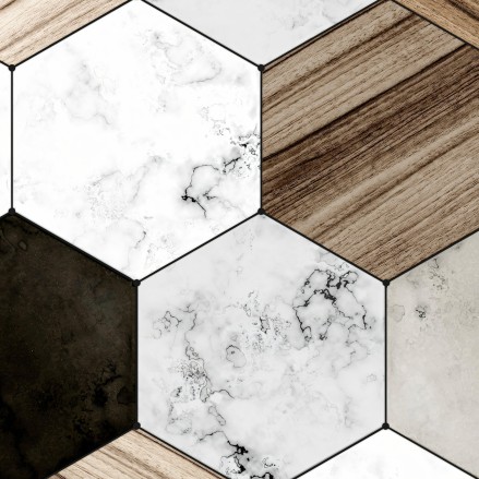 Vinilo de losas hexagonales de madera y cerámica para pegar en suelos de cuartos de baño, cocinas y dormitorios