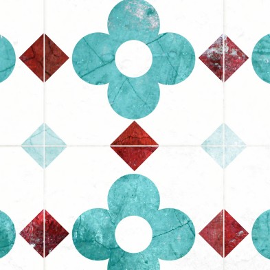 Vinyl for floor with tiles of turquoise flowers