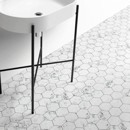 Azulejos hexagonales de mármol blanco (mini) - Vinilo para suelos