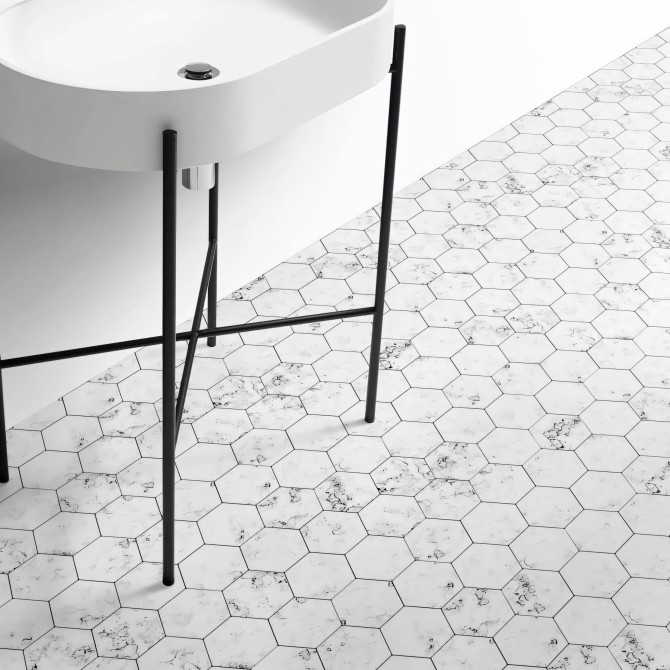 Azulejos hexagonales de mármol blanco (mini) - Vinilo para suelos