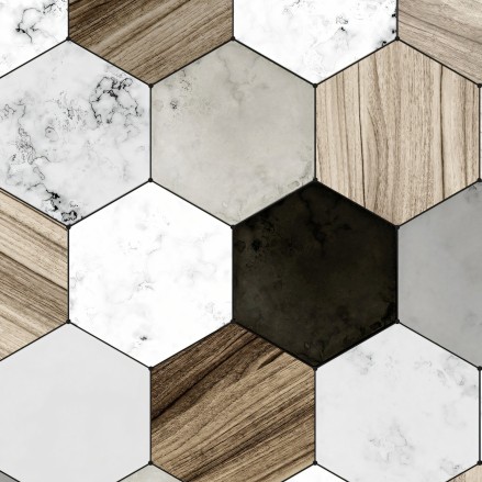 Azulejos hexagonales de cerámica y madera (mini) - Vinilo para suelos
