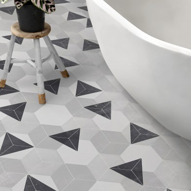 Grey nordic hexagons - Self adhesive vinyl for floor decor.
