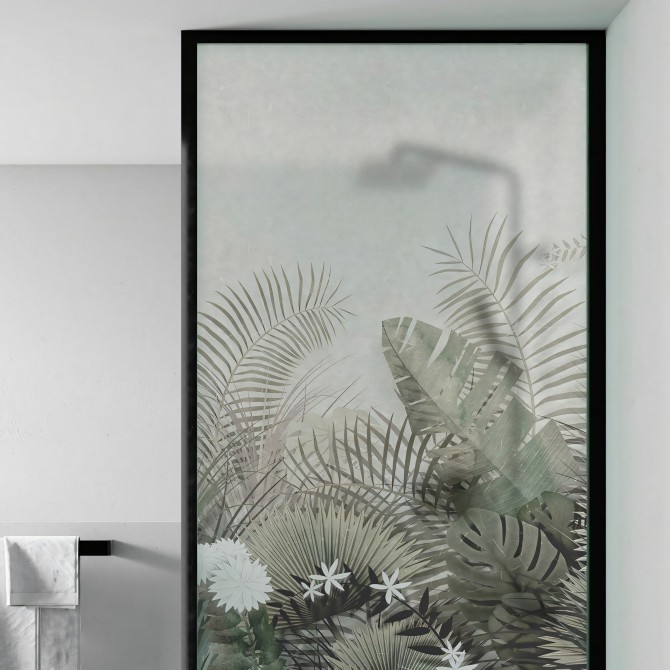 Atardecer Tropical - Vinilo translucido autoadhesivo lavable para mampara de cristal de ducha y baños. Lokoloko