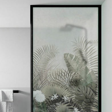 Atardecer Tropical - Vinilo translucido autoadhesivo lavable para mampara de cristal de ducha y baños. Lokoloko
