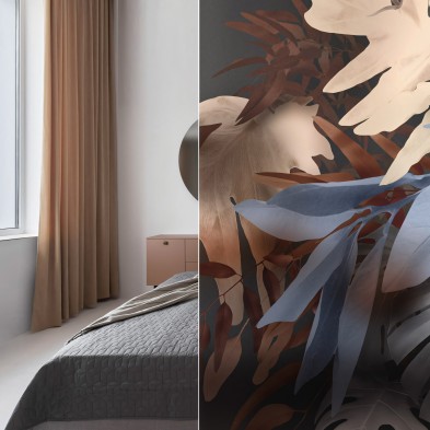 Bohemia - Washable translucent vinyl sticker with ecological inks, for glass partition of bedrooms. Blue, Orange. Lokoloko