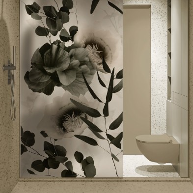 Deva - Mural de vinilo translúcido autoadhesivo lavable para mamparas de baño y ducha de cristal. Gris, tierra. Lokoloko