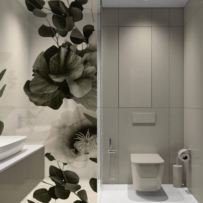 Deva - Washable translucent vinyl sticker with ecological inks, for glass partition of bathrooms. Grey, brown. Lokoloko
