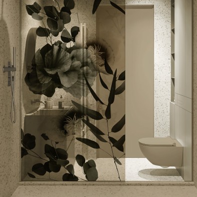 Deva - Mural de vinilo transparente autoadhesivo lavable para mamparas de baño y ducha de cristal. Gris, tierra. Lokoloko
