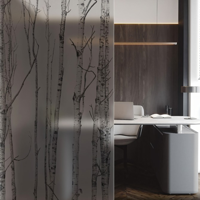 El Bosque - Mural de vinilo translúcido lavable autoadhesivo para tabiques de cristal separador de oficina. Lokoloko