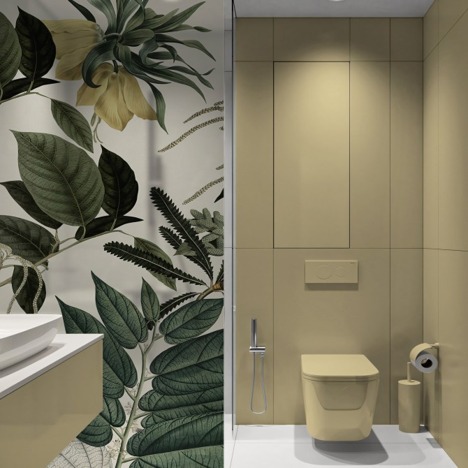 Velvet Flowers - Washable translucent vinyl sticker with ecological inks, for glass partition bathrooms. Green, yellow. Lokoloko