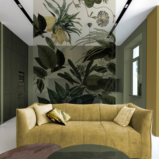 Velvet Flowers - Washable transparent self-adhesive vinyl sticker for glass panel in the living-room. Lokoloko