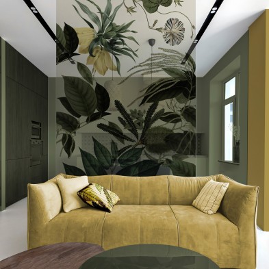 Velvet Flowers - Washable transparent self-adhesive vinyl sticker for glass panel in the living-room. Lokoloko