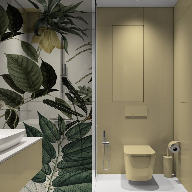 Velvet Flowers - Washable transparent vinyl sticker with ecological inks, for glass partition bathrooms. Green, yellow. Lokoloko