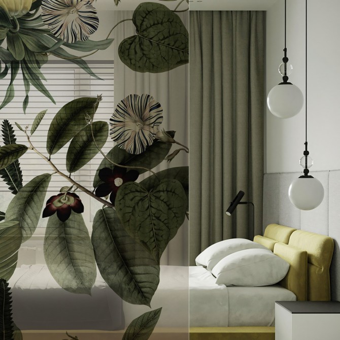 Flores de Terciopelo - Mural vinilo transparente autoadhesivo lavable para tabiques de cristal de dormitorio. Lokoloko