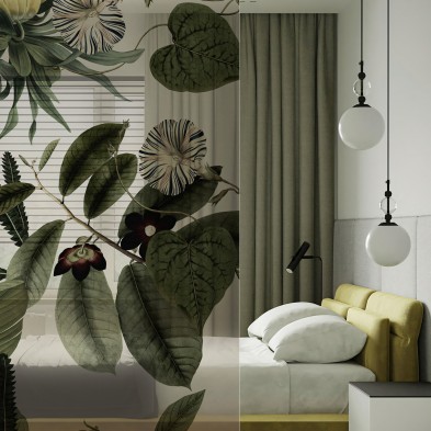 Flores de Terciopelo - Mural vinilo transparente autoadhesivo lavable para tabiques de cristal de dormitorio. Lokoloko