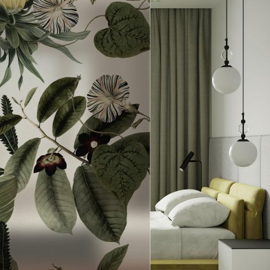 Flores de Terciopelo - Mural vinilo translúcido autoadhesivo lavable para tabiques de cristal en dormitorios. Lokoloko
