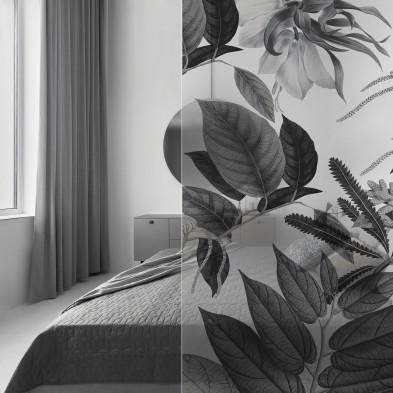 Flores de Terciopelo blancy negro - Mural vinilo transparente autoadhesivo lavable para tabiques de cristal. Lokoloko
