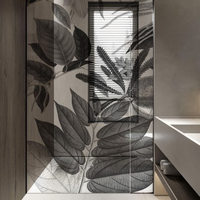 Flores de Terciopelo blanco y negro - Mural de vinilo transparente lavable autoadhesivo para mampara de cristal. Lokoloko