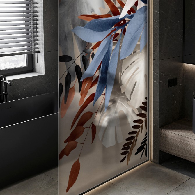 Glam - Washable self-adhesive translucent vinyl sticker of mural for shower panel glass. Ecological ink. Lokoloko