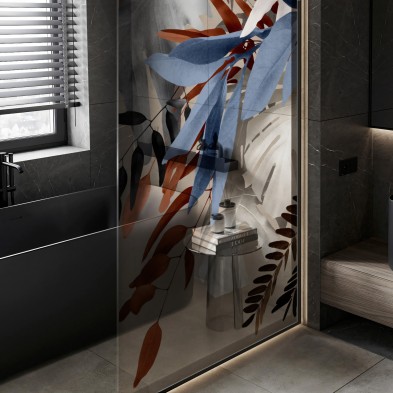 Glam - Mural de vinilo transparente autoadhesivo lavable para mamparas de baño y ducha de cristal. Naranja, azul. Lokoloko